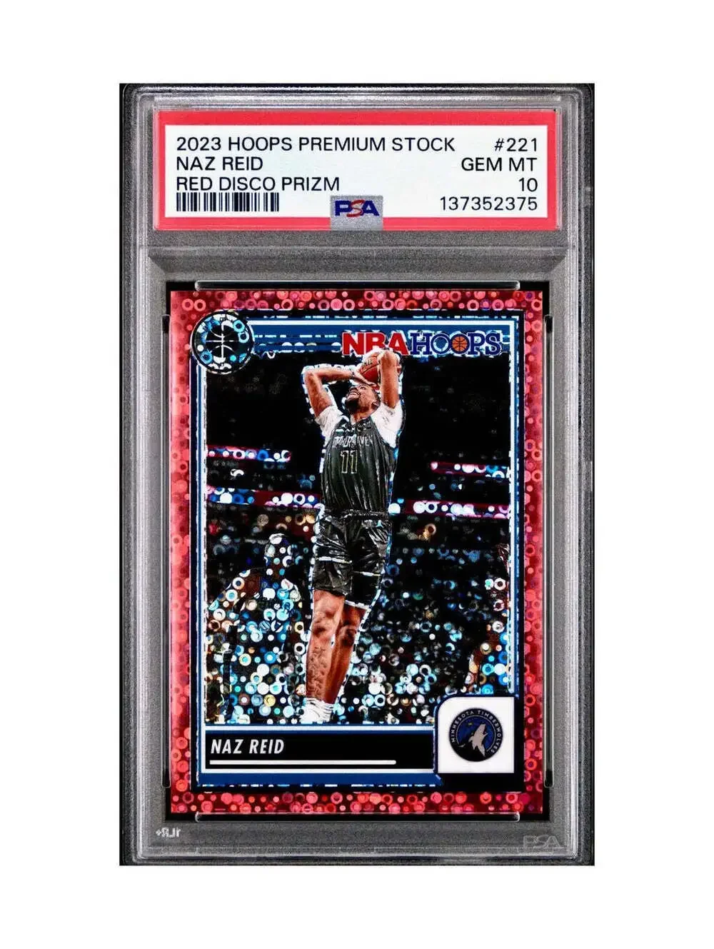 Naz Reid 2023 Panini Hoops Premium #221 59/149 Red Disco Prizm PSA 10 Gem Mint
